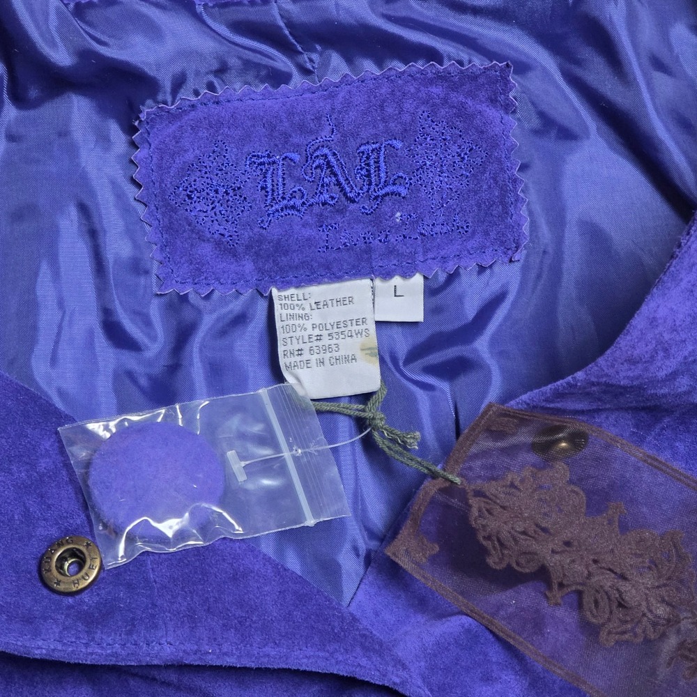 LAL Live a Little Suede Cropped Jacket Women's Size‎ L Violet Peter Pan Collar - Picture 3 of 6